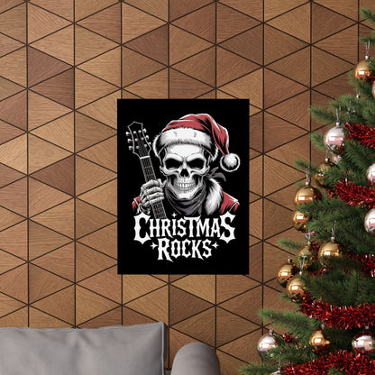 Christmas Rocks Guitar Poster – Cool Santa Skull Rock Wall Art