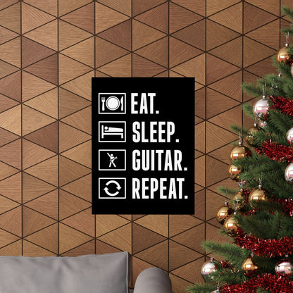 Eat Sleep Guitar Repeat Poster – Funny Music Wall Art for Guitar Players