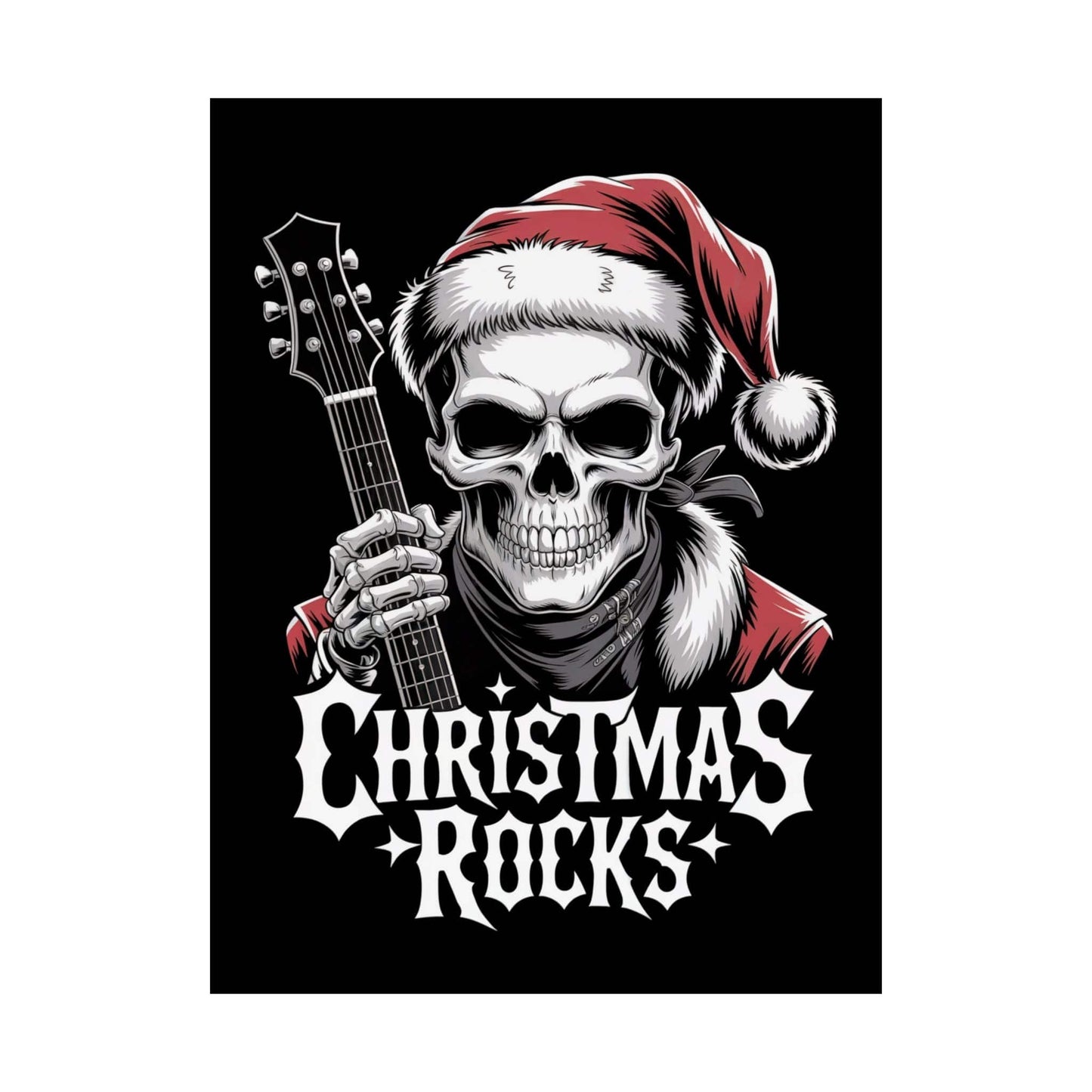 Christmas Rocks Guitar Poster – Cool Santa Skull Rock Wall Art