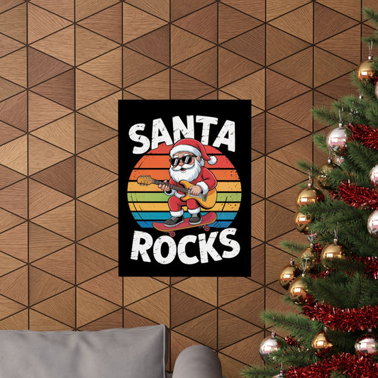 Santa Rocks Guitar Poster – Fun Retro Christmas Wall Art for Guitar Lovers