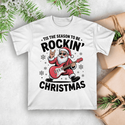 Tis the Season To Be Rockin Christmas Santa Guitar T-shirt