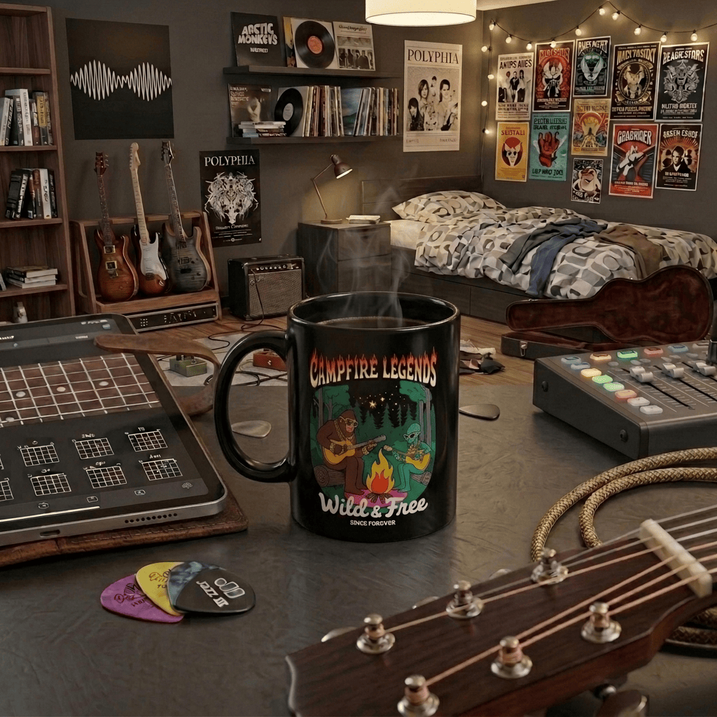 Campfire Legends Bigfoot & Alien Guitar 11oz Mug
