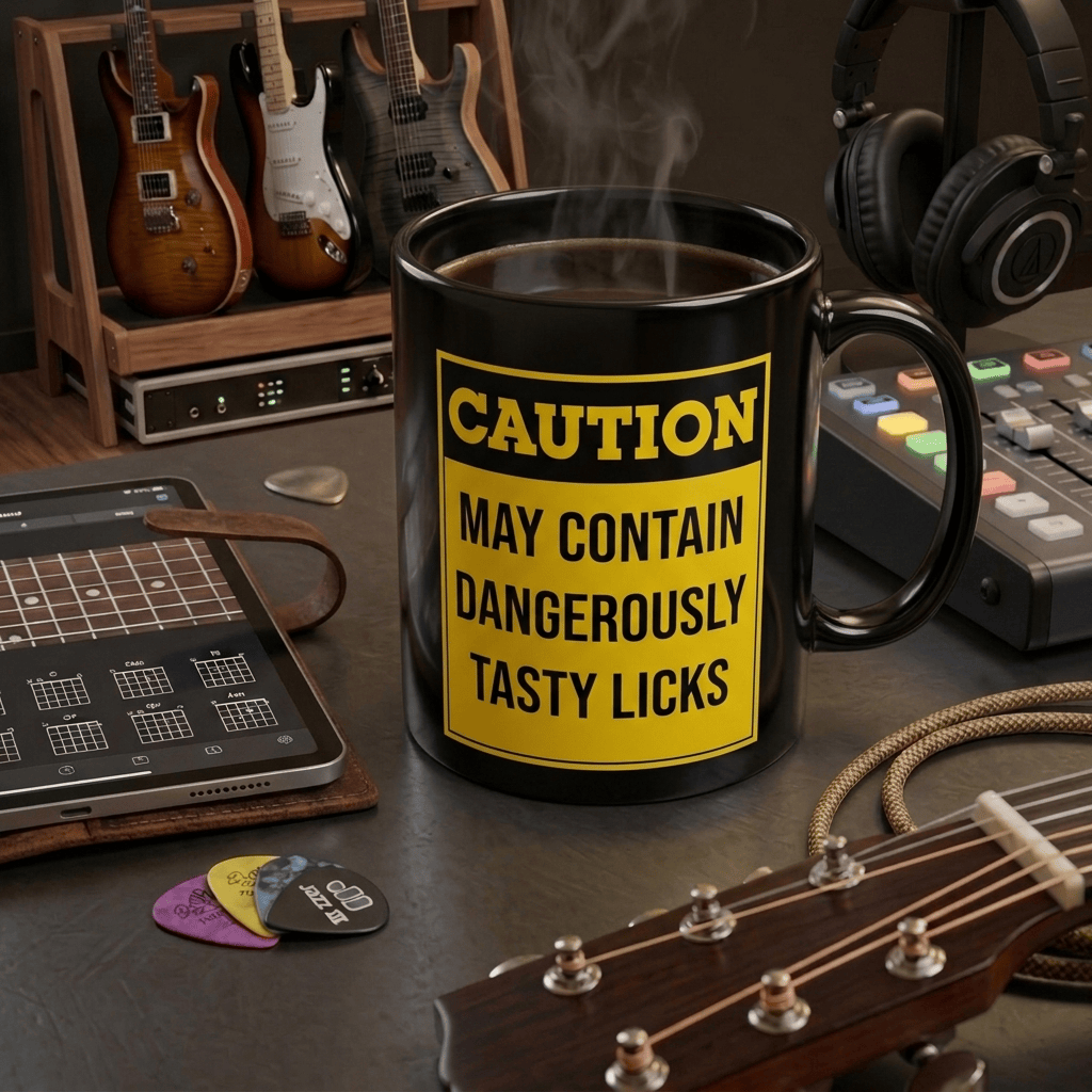 Caution Tasty Licks Guitar 11oz Mug
