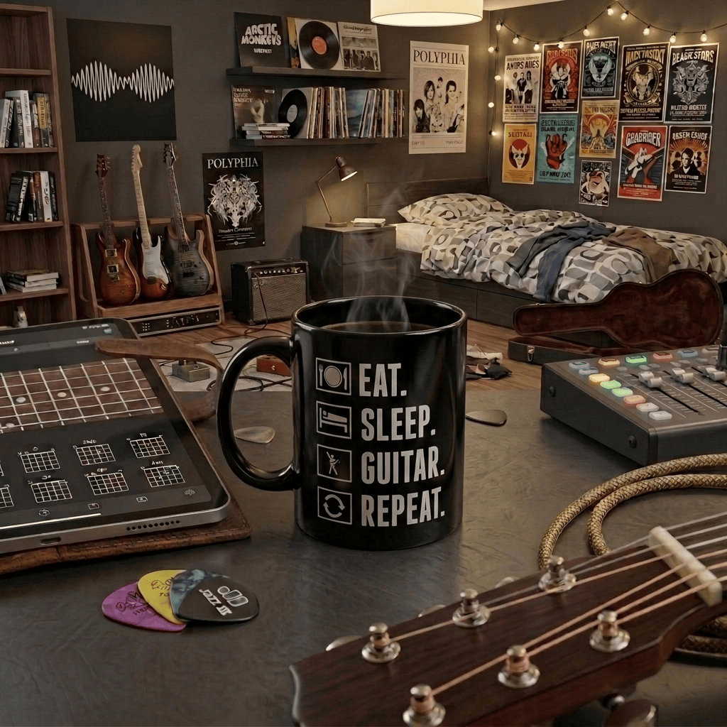 Eat, Sleep, Guitar Repeat Icons 11oz Mug