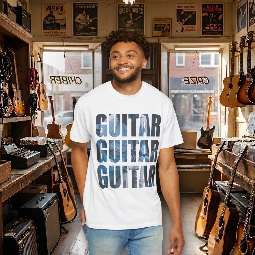 Guitar Stacked Blue T-shirt