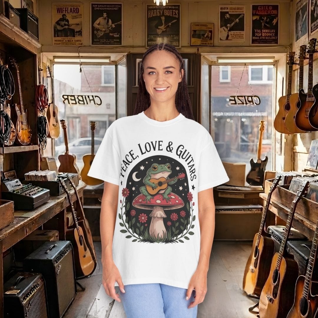 Peace, Love & Guitars Frog T-shirt